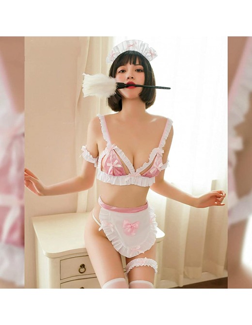 Kawaii Cute Anime Cosplay Lingerie Apron Maid Dress Open Cup Bra and Panty Underwear Women Maid Costume Sex Girl Slutty Clothes - B09C64V6HCG
