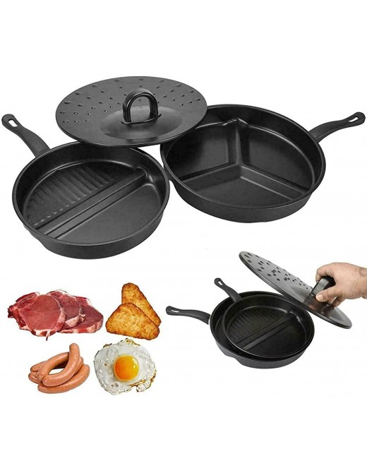 GKOMMERK 3in1 Divided Frying Pan Set Non Stick Delicious Breakfast - B09Y4C9QKSG