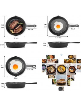 Lawei 3 Pcs Cast Iron Skillet Pre-Seasoned Frying Pan Cookware Set Non-Stick Skillets for Indoor Outdoor Frying Saute Cooking Pizza Eggs Meat 3 Sizes 25.5cm  20cm  15cm - B087Q5Y49RN