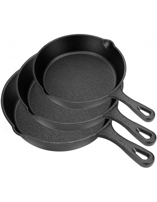 Lawei 3 Pcs Cast Iron Skillet Pre-Seasoned Frying Pan Cookware Set Non-Stick Skillets for Indoor Outdoor Frying Saute Cooking Pizza Eggs Meat 3 Sizes 25.5cm 20cm 15cm - B087Q5Y49RN