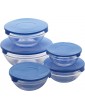 Pack of 3 SARTENS of 20 24 28CM in Forged Aluminum + Set of 3 BOLS with Blue LID - B09WJ6WWNHZ