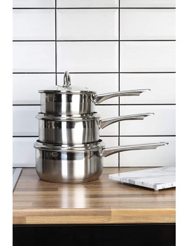 Premier Housewares 408106 Stainless Steel Saucepan Set Two Tone Induction Cookware Set 3 piece Silver - B004P21TTKN