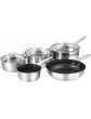 Presto by Tower PT700071 5 Piece Stainless Steel Pan Set 16 18 20cm Saucepans with Tempered Glass Lids 14cm Milk Pan and 24cm Frying Pan Both with Non-Stick Coating - B09MJB7326B