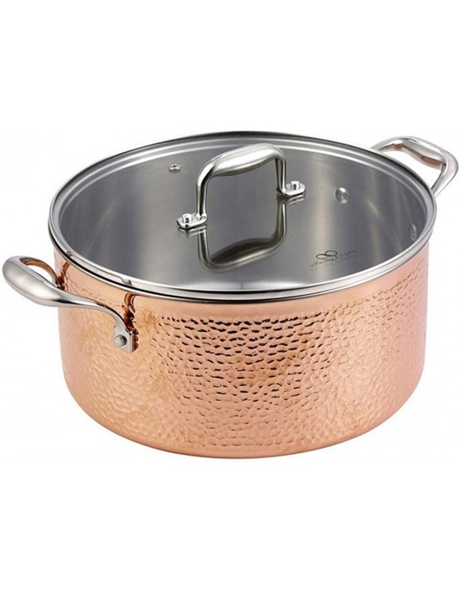 Bergner BGIC-3664 Infinity Chefs De Lux 20 cm Tri-Ply Casserole Pot with Glass Lid | Stainless Steel | Copper Hammer Finish - B08JCX9RDCL