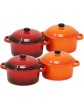 com-four® 4X Ceramic pots with lid Made of Ceramic Cooking Dishes for Oven Ceramic Cooking Pot with lid for The Oven 300 ml Each 4 Pieces Orange. red - B07FJNCB8RY