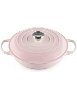 Le Creuset Signature Enamelled Cast Iron Shallow Casserole for All Hob Types and Ovens 26cm 2.2 Lites Shell Pink - B08M9FJQNGA