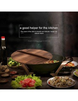 Angmile Wooden Lid Wok Wood Cover Hand Made Lids with Large Handle Anti-Hot Anti-Spillover for House Cast Iron Wok and Stir Fry Pan - B07Y9FSXC3U