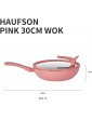 Haufson Pink Wok 30 cm| Works with Induction hub | PFOA Free Non-Stick Stirfry Pan - B083D6QZ16X
