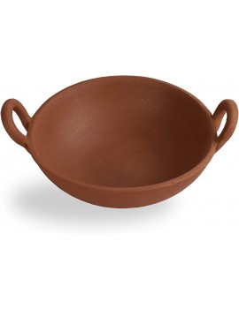 Natural Clay Terracotta Kadai Wok Serving Dish with Handles Unglazed 1.5L - B09J96RPLHK