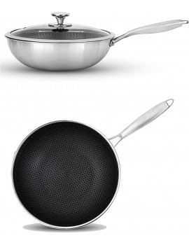 Wok with Oven-Safe Lid Anti Scratch Kitchen Home Essentials for Sautéing Roasting Broiling – Large 30cm Stainless-Steel Skillet German GREBLON Non-Stick Shield Technology - B08P571P1QV