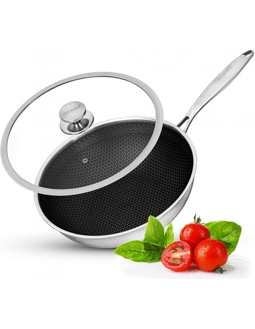 Wok with Oven-Safe Lid Anti Scratch Kitchen Home Essentials for Sautéing Roasting Broiling – Large 30cm Stainless-Steel Skillet German GREBLON Non-Stick Shield Technology - B08P571P1QV