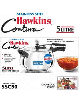 Hawkins Contura 5 Litre Pressure Cooker Stainless Steel Cooker Handi Cooker Induction Cooker Silver SSC50 - B07HJBLZGTK