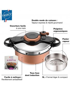 Seb ClipsoMinut' Duo P4705101 Copper Effect Non-Stick Coating for All Heat Sources Including Induction Pressure Cooker Made in France - B085WQJMGQU