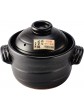 Japanese Earthenware Clay Rice Cooker With Double Lid,Round Donabe Hot Pot Ceramic Casserole Rice Cookware Stockpot Stove Pot,Made In Japan-Black 16.7x11.5cm7x5inch - B092V3QT7BW