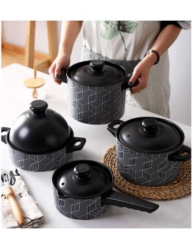 ZYYH Deep Ceramic Casserole Dish With Lid,heat-resistant Earthen Pot Korean Bibimbap Stockpot Healthy Saucepan Black 4.75quart - B08ZS1KZ6PW