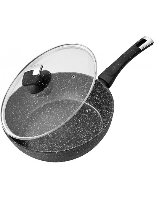 Rainberg Deep Frying Pan Frying Pan with Lid Granite Frying Pan Nonstick Nonstick Frying Pans with Lid Stone Frying Pan with Lid Induction Compatible Christmas Present Black Deep FryPan 28cm - B09MR6QVRJN