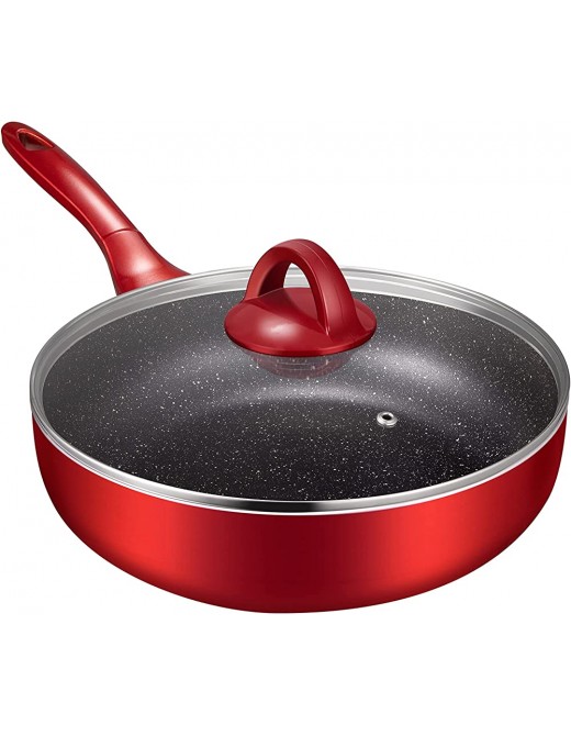 Saute Pan with Lid 26cm 3.1L Nonstick Frying Pan Deep Fry Pan with Heat-Resistant Handle Induction Compatible Red - B09CMBFV5NL
