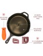 Smooth Cast Iron Skillet Pan 26 cm Large Polished Pre-Seasoned Frying Pan for All Hob Types Includes 2 x Skillet Pan Scrapers and Silicone Handle by Ezo.Home - B09M6WCGWHH