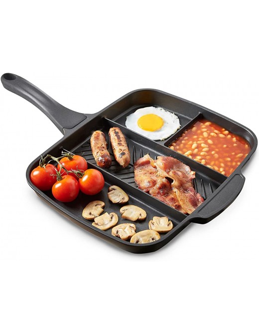 VonShef All in One Frying Pan 4 in 1 Cast Iron Multi-Section Grill Breakfast Skillet – Divided Lazy Man Fry Up Pan with Non-Stick Coating – 33cm - B077J4SF9KZ
