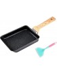 F Fityle Japanese Omelette Pan with Heat Resistant Wooden Long Handle Egg Pan Steak Skillet Healthy and Safe Tamagoyaki Pan Rectangle All Stove Tops Black with Spatula - B0B1Q1QFDJW