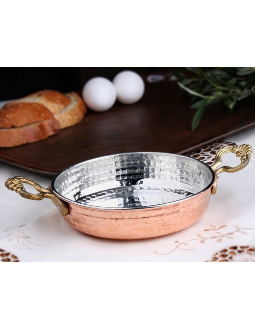 Turkish Emporium Copper Egg Omelette Paella Pan Sahan Frier Pot with Brass Handles Retro - B00JZRV19IU