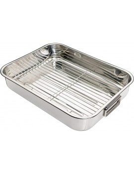 KitchenCraft Large Stainless Steel Roasting Tin with Rack 43 x 31 cm 17" x 12" & Meat and Poultry Lifting Forks 22 x 9 cm Set of 2 - B07V8TZBZJL