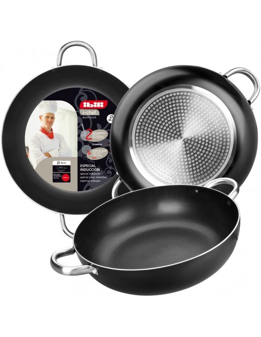 IBILI I-Chef Deep Frying Pan with Handle Aluminium Black Silver 28 x 28 x 6 cm - B0072WSRHCO