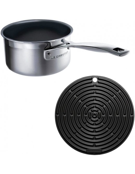 Le Creuset 3-Ply Stainless Steel Non-Stick Milk Pan 14 cm and Silicone Cool Tool Black - B0788DL5JWC