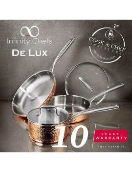Bergner BGIC-3661 Infinity Chefs De Lux 24 cm Tri-Ply Saute Pan with Glass Lid | Stainless Steel | Copper Hammer Finish - B08JH6RD2MY