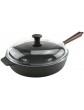 Carl Victor Pre-Seasoned Cast Iron Skillet Saute Pan 28cm Wooden Handle with Lid Induction - B01MPZPHP7L