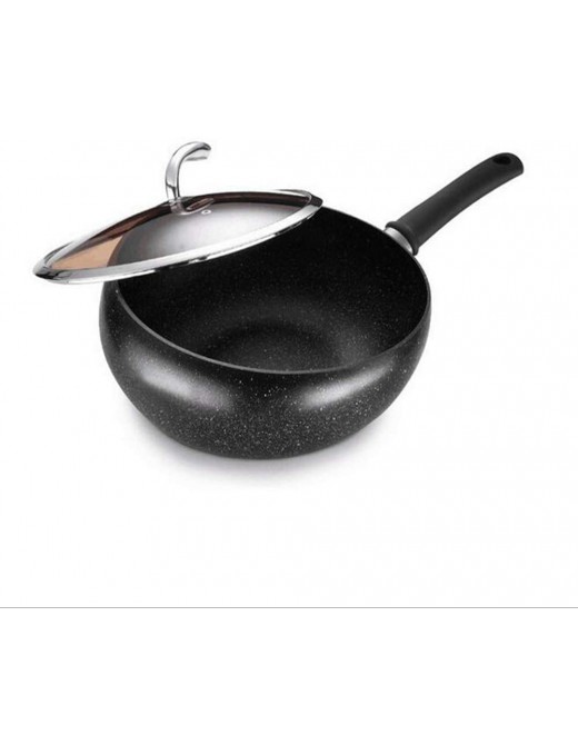 DERUKK-TY Nonstick Frying Pan Saute Pan Wrought Iron with Marble Coating Round Aluminum Saute Pan for Gas Electric and Induction Cooktops 32Cm - B09L1FS9YXW