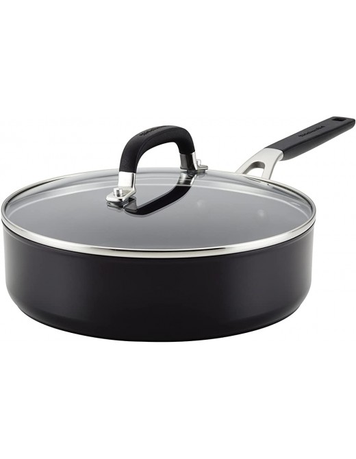 KitchenAid Hard Anodized Nonstick Saute Fry Pan with Lid 3 Quart Onyx Black - B09H8KHLV9X