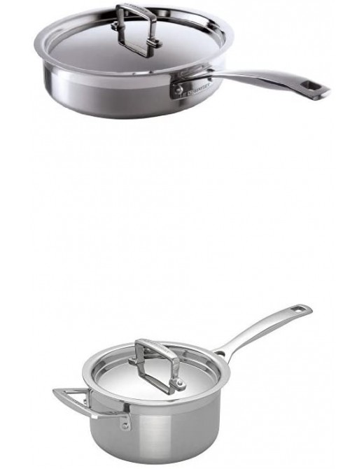 Le Creuset 3-Ply Stainless Steel Saute Pan with Lid 24 cm and Stainless Steel Saucepan with Lid 18 cm - B0778QHDMXU