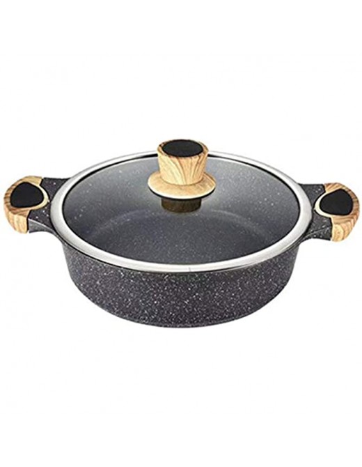 Saute Saucepan 28cm with Lid. Durable Marble Granit Non Toxin Coated. This Skillet Saucepan is Suitable for Induction and Any Stove. Wood Effect Handles - B08CY6HJ1YJ
