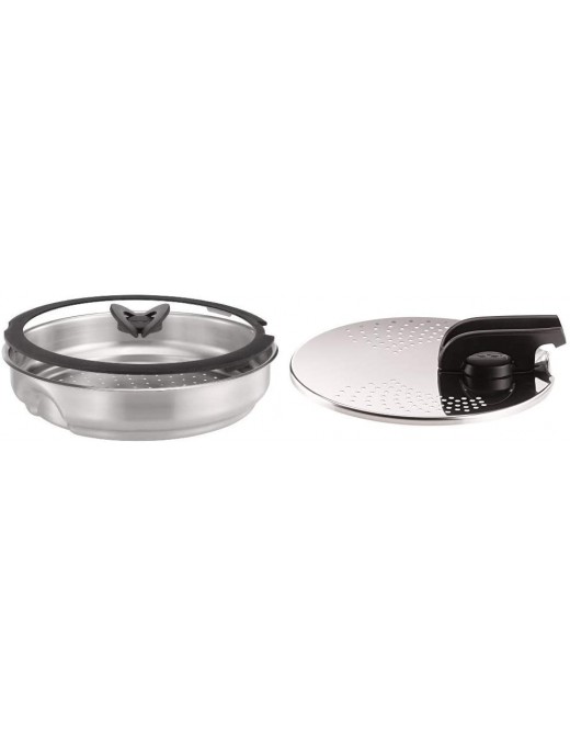 Tefal Ingenio Stainless Steel Steamer with Glass Lid & Ingenio Universal Stainless Steel Straining Lid with Saucepans - B07V4MPWC9A