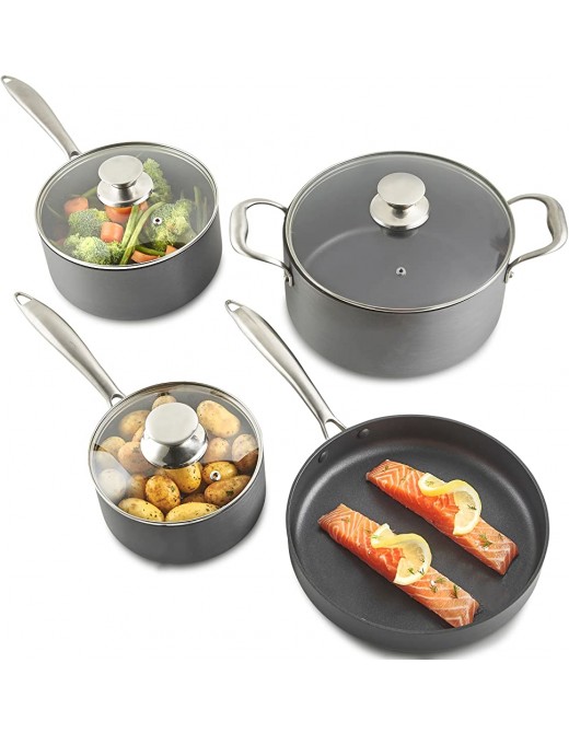 VonShef Hard Anodized Nonstick Cookware Pan Set 2 Saucepans With Lids 1 Dutch Oven Casserole Pot with Lid and 1 Frying Pan 7 Piece - B07BG9FGBLB