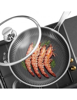 ZHANGCHI 30cm Multifunctional Household Non-Stick Pan Without Lid Quick Heat Conduction Steak Pan Without Rivets Flat-Bottom Stainless Steel Frying Pan - B09W1ZLYM7I