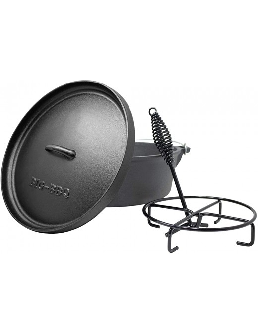 Big BBQ Dutch-Oven Galloway 9.0 cast iron | fully fired 12er cast iron cooking pot | 8.0 litre fire pot with lid lifter lid stand or pot stand | roaster without feet - B0051T6WTSZ