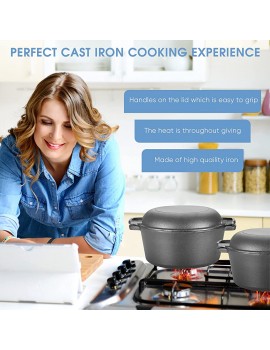 Cast Iron Dutch Oven Non-stick pan easy to clean keep food delicious 2 in 1 Seasoned Cast Iron Double Dutch Oven Combo Cooker for Home Restaurant Picnic Double Dutch oven - B092JKTSYPM