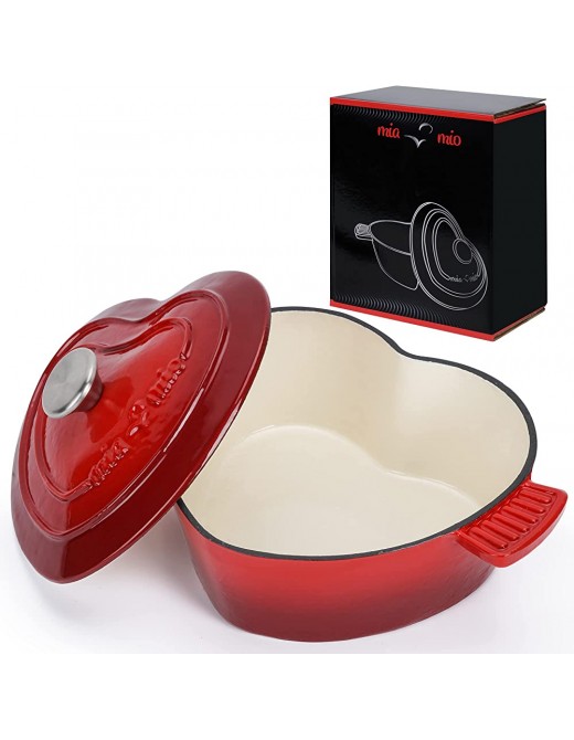 MIAMIO Enameled Cast Iron Dutch Oven in Heart Shape Non Stick Pot Gift for Christmas Suitable for all Heat Types + Oven 3 L 24 cm - B09D451B6JL