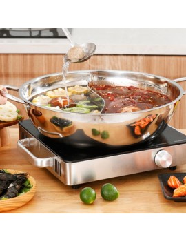 Kitchen Gadget Hot Pot Cooker with Divider Stainless Steel Induction Cooker Pot Fondue Cooking Tool 34cm,Kitchen Accessories for Cooking - B0B18L381VS
