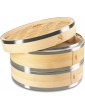 KYONANO Bamboo Steamer 2 Tier Bamboo Steamer 24cm 9.45Inch with Lid & 2 Cotton Cloths Bamboo Steamer Basket with Stainless Steel Stripes for Rice Dim Sum Vegetables Meat - B07R16N311V