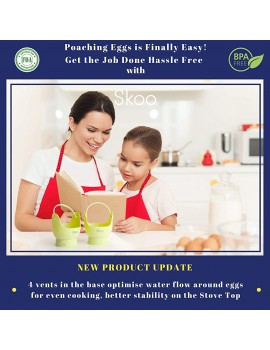 Egg Poacher Skoo Silicone Egg Poaching Cups + Lids Egg Cooker Set Perfect Poached Egg Maker For Stove Top Microwave and Instant Pot Pack of 2 Green - B07PZ462JHA