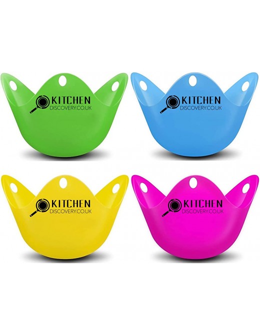Kitchen Discovery Egg Poacher Cups 4 Pack for Perfect Poached Eggs – Premium LFGB Grade Silicone Egg Poachers BPA-Free Poach Pods – Poached Egg Maker Set: Cooker Boiler Steamer Microwave Eggs - B01152EJLWE