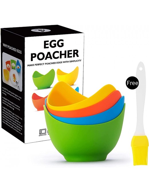 YEEJA Egg Poacher Perfect Poached Egg Maker Poached，Food Grade Non Stick Silicone Egg Poaching Cup for Microwave or Stovetop Egg Poaching with Extra Silicone Oil Brush，Pack of 4 - B094V59MRTY