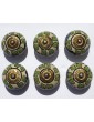 6 x Antique cream round with William Morris blue flowersbrass fittings ceramic cupboard door knob drawer pull shabby chic handle porcelain - B00N7LE776S