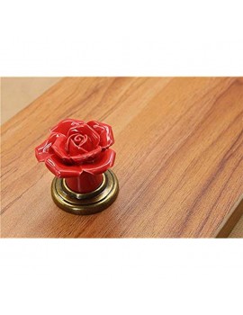 8PCS Red Lovely Rose Flower Ceramic Door Knob Handle Pull Knobs with Brass Base for Children's Kid's Room Drawer,Cabinet,Chest Bin Dresser Cupboard Etc with Screws - B0B13Z2SWLG