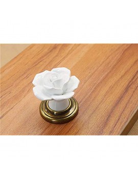 8PCS White Lovely Rose Flower Ceramic Door Knob Handle Pull Knobs with Brass Base for Children's Kid's Room Drawer,Cabinet,Chest Bin Dresser Cupboard Etc with Screws - B0B142WZ8ZN