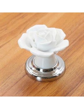 8PCS White Lovely Rose Flower Ceramic Door Knob Handle Pull Knobs with Silver Base for Children's Kid's Room Drawer,Cabinet,Chest Bin Dresser Cupboard Etc with Screws - B0B14DZ3QPW