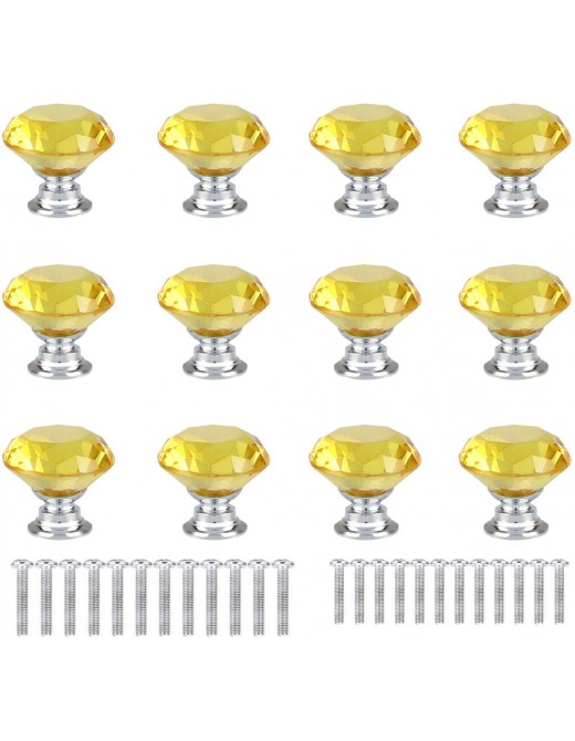 ANJUU 12 Pcs 30mm Diamond Shape Crystal Glass Cabinet Knobs with Screws Drawer Knob Pull Handle Used for Kitchen Dresser Door Cupboard Yellow - B0713T4KB3O
